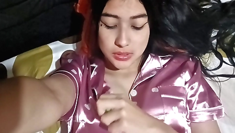 Brunette stepsis fixes her old phone and replaces it