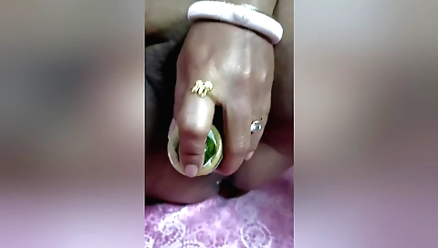 Amateur indian woman with hairy pussy fucked with plastic toy