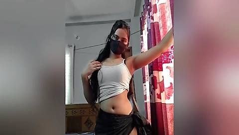 Hot brunette with a nice body and ass fucks her clit