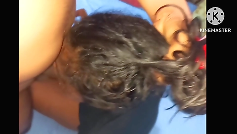 Brunette with a sexy body is getting a deepthroat blowjob