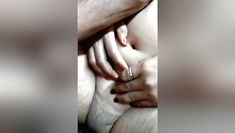 Amateur amateur brunette with a shaved pussy riding a hard cock