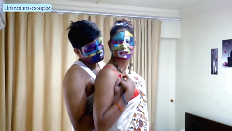 Indian bhabhi in her brown saree is having a wild sex video