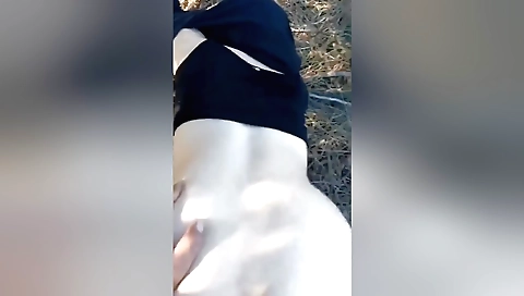 Stepsister with natural boob shows her pussy in forest