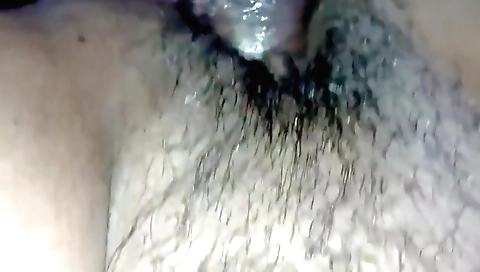 A hairy brunette Indian girl is giving a nice blowjob