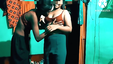 Sexy brunette lesbian video show with her naughty devar
