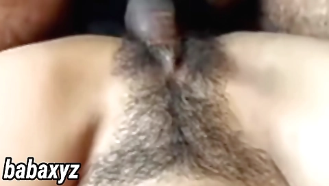 Amateur hairy woman in her house watching her husband