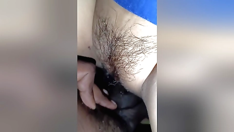 Busty and hairy girl with a nice round ass and a hard cock