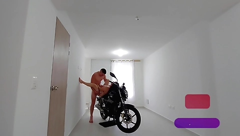 Brunette amateur video with the guy on the motorcycle