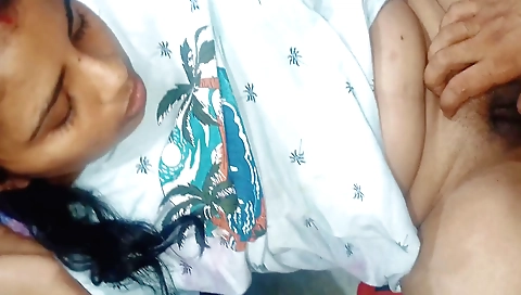 Indian brunette gets fingered and fingered in a threesome