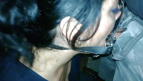 Public amateur porn scene featuring a sexy busty brunette