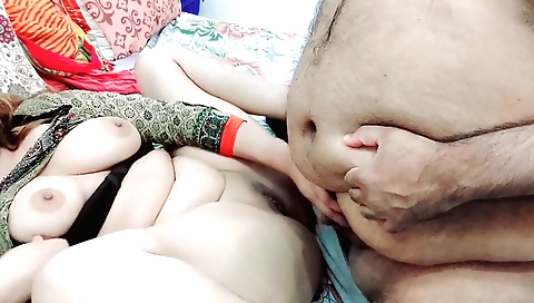 Busty brunette amateur babe sucks and fumbles his dick
