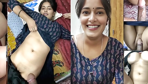 Indian girl plays with her big cock during blowjob
