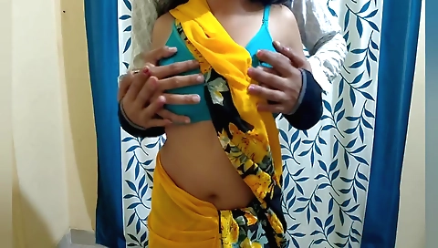 Busty indian girl in a red dress seduces a guy with a big dick