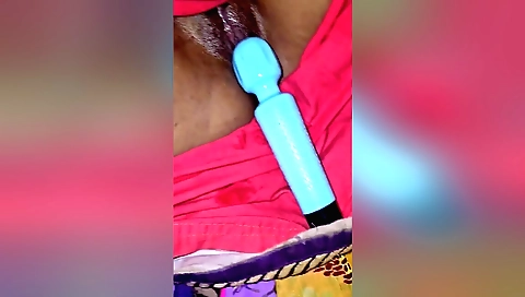 Indian girl with hairy pussy fucks herself in doggy style