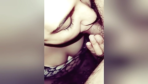 Big ass brunette wife sucking cock and cumming hard