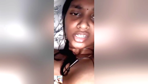 Horny brunette girl with a hairy pussy and big boobs