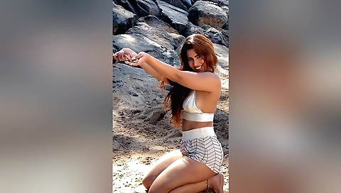 Indian woman has her dick played outdoors in a public place